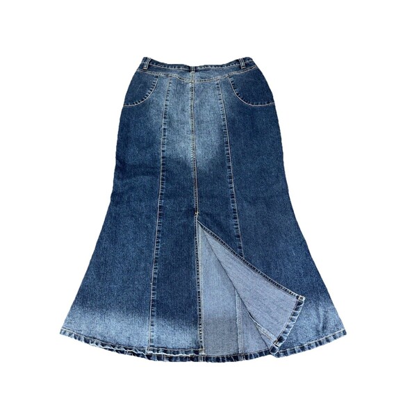Elite Jeans Vtg Women's Maxi Denim Skirt Stretch Fish Tail Back Slit Size 13/14 - Picture 5 of 16